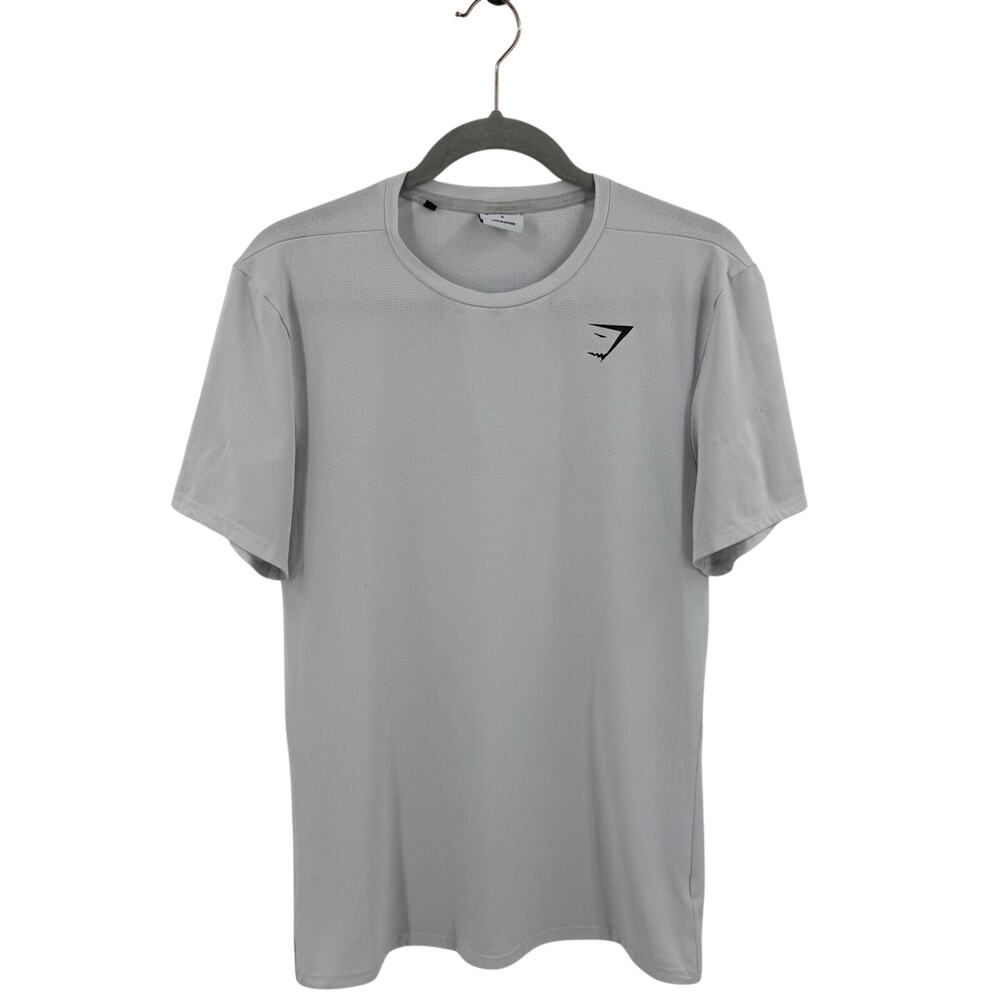 Gymshark Mens Athletic Tee Shirt Size Small Light Gray Fitted Gym Short Sleeve